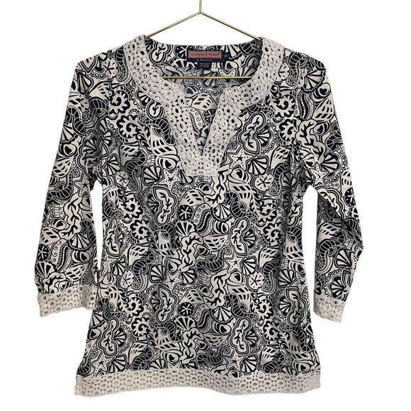 Vinyard Vines Seahorse Sealife Crochet Navy White Tunic Size XS - Picture 1 of 8